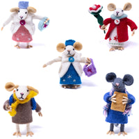 Family of Mice Handmade Fel Collectibles, Set of Five