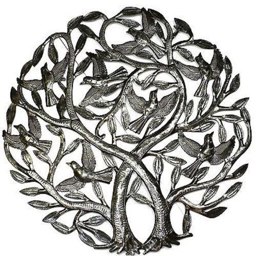 Double Tree of Life Metal Wall Art 24-inch Diameter Handmade and Fair Trade