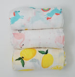 100% Organic Muslin Swaddle Wraps Set of 3 GOTS Certified Baby Gift