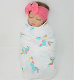 100% Organic Muslin &  Hairbow Swaddle Gift Set Girl Unicorns Flamingos Aloha