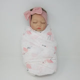 100% Organic Muslin &  Hairbow Swaddle Gift Set Girl Unicorns Flamingos Aloha