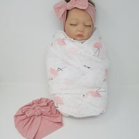 100% Organic Muslin &  Hairbow Swaddle Gift Set Girl Unicorns Flamingos Aloha