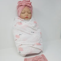 100% Organic Muslin &  Hairbow Swaddle Gift Set Girl Unicorns Flamingos Aloha