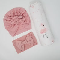 100% Organic Muslin &  Hairbow Swaddle Gift Set Girl Unicorns Flamingos Aloha