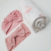 100% Organic Muslin &  Hairbow Swaddle Gift Set Girl Unicorns Flamingos Aloha