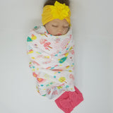 100% Organic Muslin &  Hairbow Swaddle Gift Set Girl Unicorns Flamingos Aloha