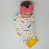 100% Organic Muslin &  Hairbow Swaddle Gift Set Girl Unicorns Flamingos Aloha