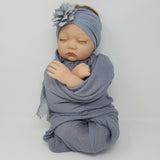 Softest Muslin  & Hairbow Swaddle Set Gift Set  Baby Girl Peach Purple Gray Aqua