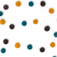 Hand Crafted Felt from Nepal: Pom Pom Garlands, Blue/Grey/Yellow