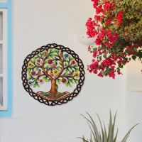 Rooted Tree of Life in Circle Haitian Metal Drum Wall Art