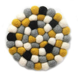 Hand Crafted Felt Ball Coasters from Nepal: 4-pack, Mustard - Global Groove (T)