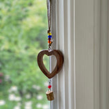 Handcrafted Wood Heart Chime with Iron Bell