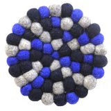 Hand Crafted Felt Ball Coasters from Nepal: 4-pack, Chakra Dark Blues - Global Groove (T)