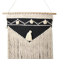 Handwoven Boho Wall Hanging, Charcoal & Cream