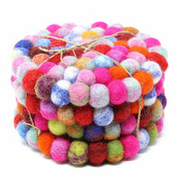 Hand Crafted Felt Ball Coasters from Nepal: 4-pack, Rainbow - Global Groove (T)