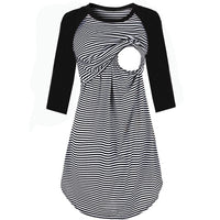 Womens Long Sleeve Stripe Maternity Nursing Dress for Breastfeeding nightgown sleepwear