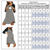 Womens Long Sleeve Stripe Maternity Nursing Dress for Breastfeeding nightgown sleepwear