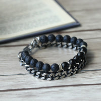 Men's Lava Stainless Steel Link Bracelet