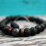 Natural Lava and Wood Stone Strand Bracelet