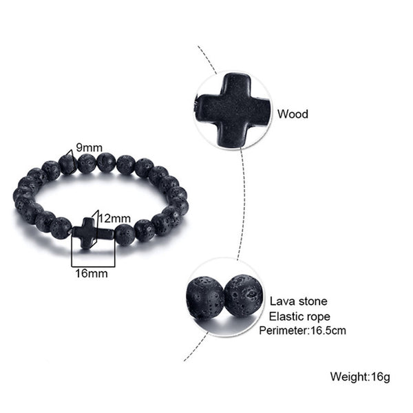 Volcanic Energy Lava Stone Black Red Cross Bracelet for Women Men Yoga Beads Couple Jewelry Stretch