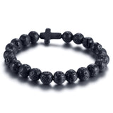 Volcanic Energy Lava Stone Black Red Cross Bracelet for Women Men Yoga Beads Couple Jewelry Stretch