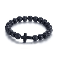 Volcanic Energy Lava Stone Black Red Cross Bracelet for Women Men Yoga Beads Couple Jewelry Stretch