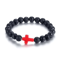 Volcanic Energy Lava Stone Black Red Cross Bracelet for Women Men Yoga Beads Couple Jewelry Stretch