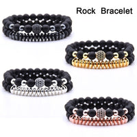 2pcs/Set Unisex Natural Stone Lava Rock Bracelets Couples Jewelry