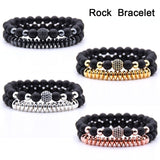 2pcs/Set Unisex Natural Stone Lava Rock Bracelets Couples Jewelry