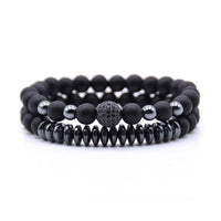 2pcs/Set Unisex Natural Stone Lava Rock Bracelets Couples Jewelry