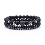 2pcs/Set Unisex Natural Stone Lava Rock Bracelets Couples Jewelry