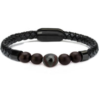 Stainless Steel Magnetic Clasp Baseball Bead Men's Lava Braided Leather Bracelet