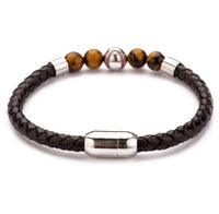 Stainless Steel Magnetic Clasp Baseball Bead Men's Tigers Eye Bracelet Braided Leather Bracelet