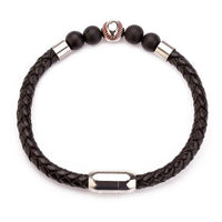 Stainless Steel Magnetic Clasp Baseball Bead Men's Lava Braided Leather Bracelet